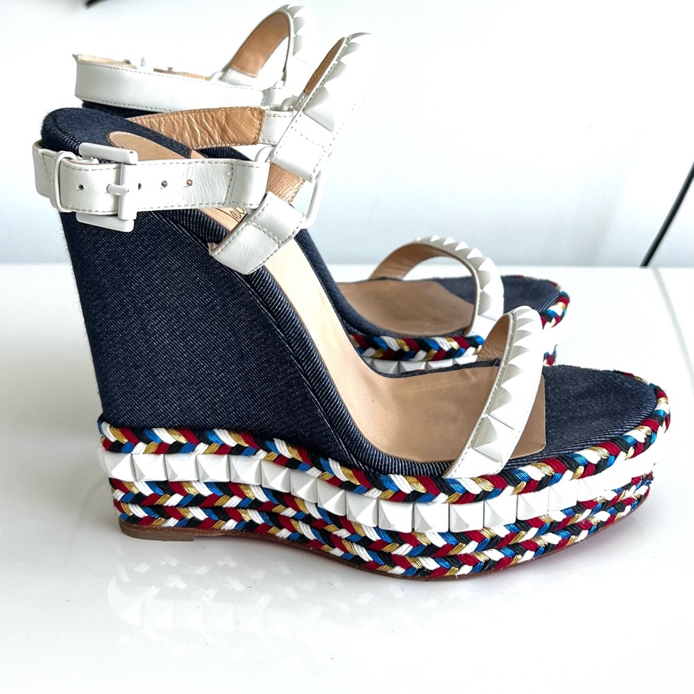 Christian Louboutin White and Multicolor Wedges